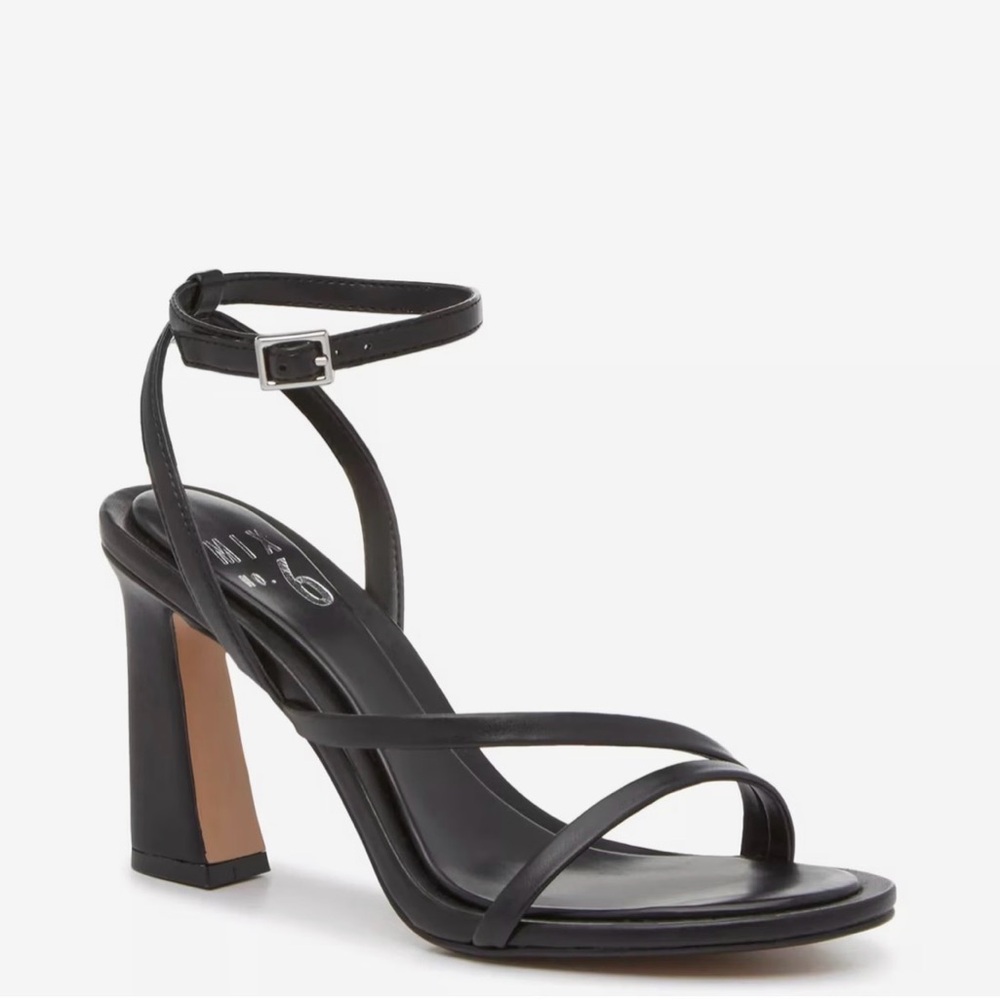 Mix No. 6 Black Strappy Ankle‑Buckle High Heel Sandals